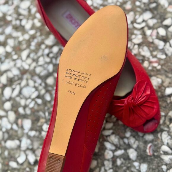 Vintage Westies Red Leather Peep Toe Heels Size 7.5 Narrow - Picture 3 of 7